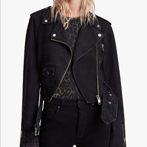 All Saints Balfern Cropped Denim Biker in Washed Black